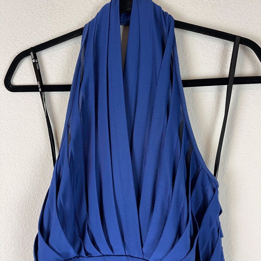 Tadashi Collection Halter Dress Womens Medium Blue Pleated Sleeveless Cocktail - Picture 2 of 15